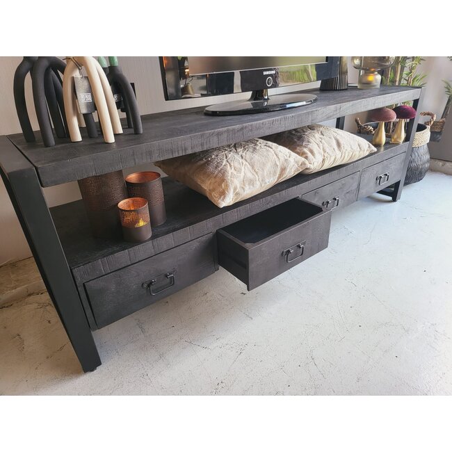 Benoa TV meubel Industrial Zwart Mango met 4 lades
