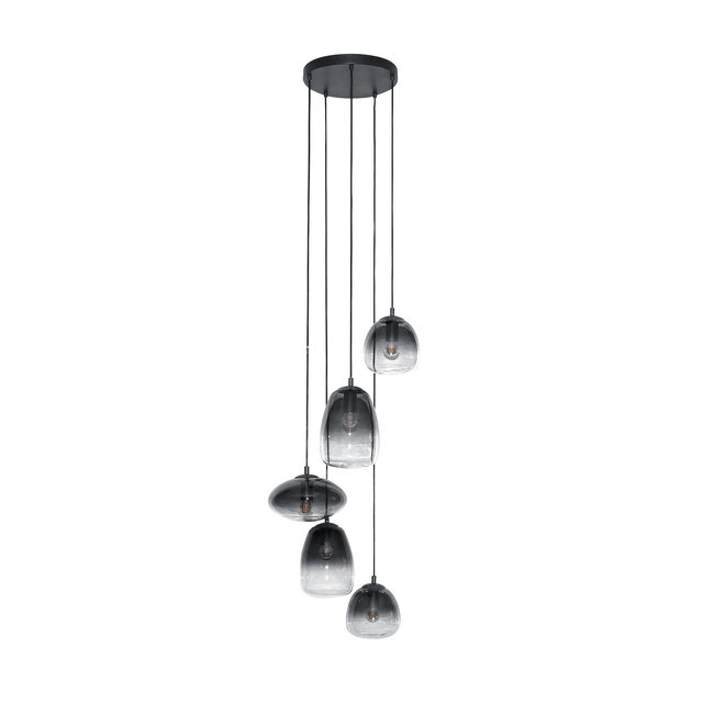 WoonStijl Hanglamp 5L getrapt mix glass shaded