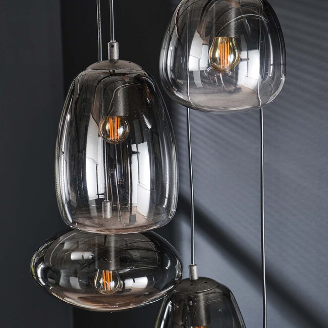 WoonStijl Hanglamp 5L getrapt mix glass shaded