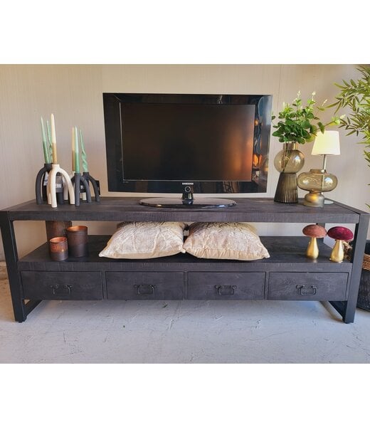Benoa TV meubel Industrial Zwart Mango met 4 lades
