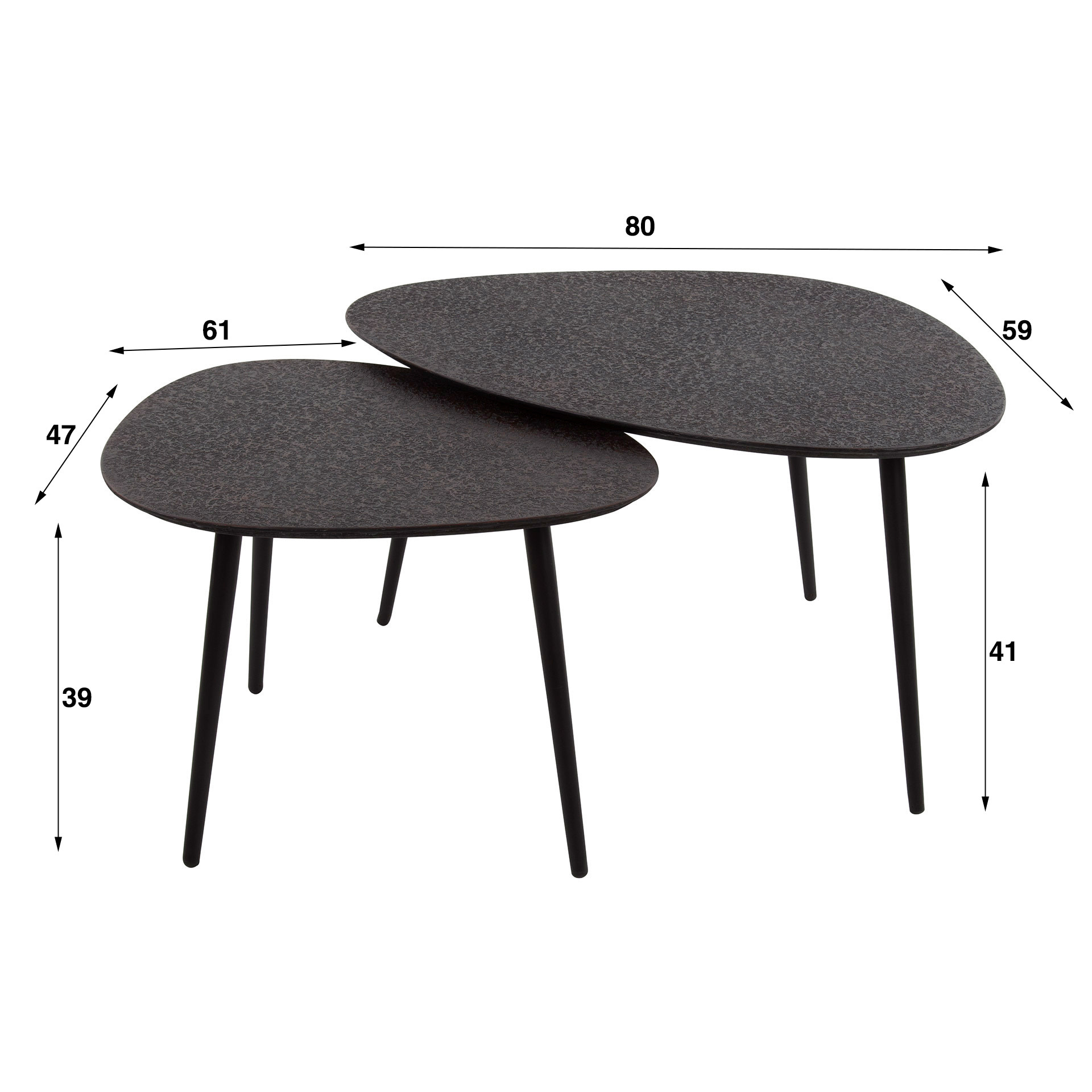 Salontafel set van 3 vierhoekig metallic zwart grijs - Gratis bezorgd - De Woon Winkel
