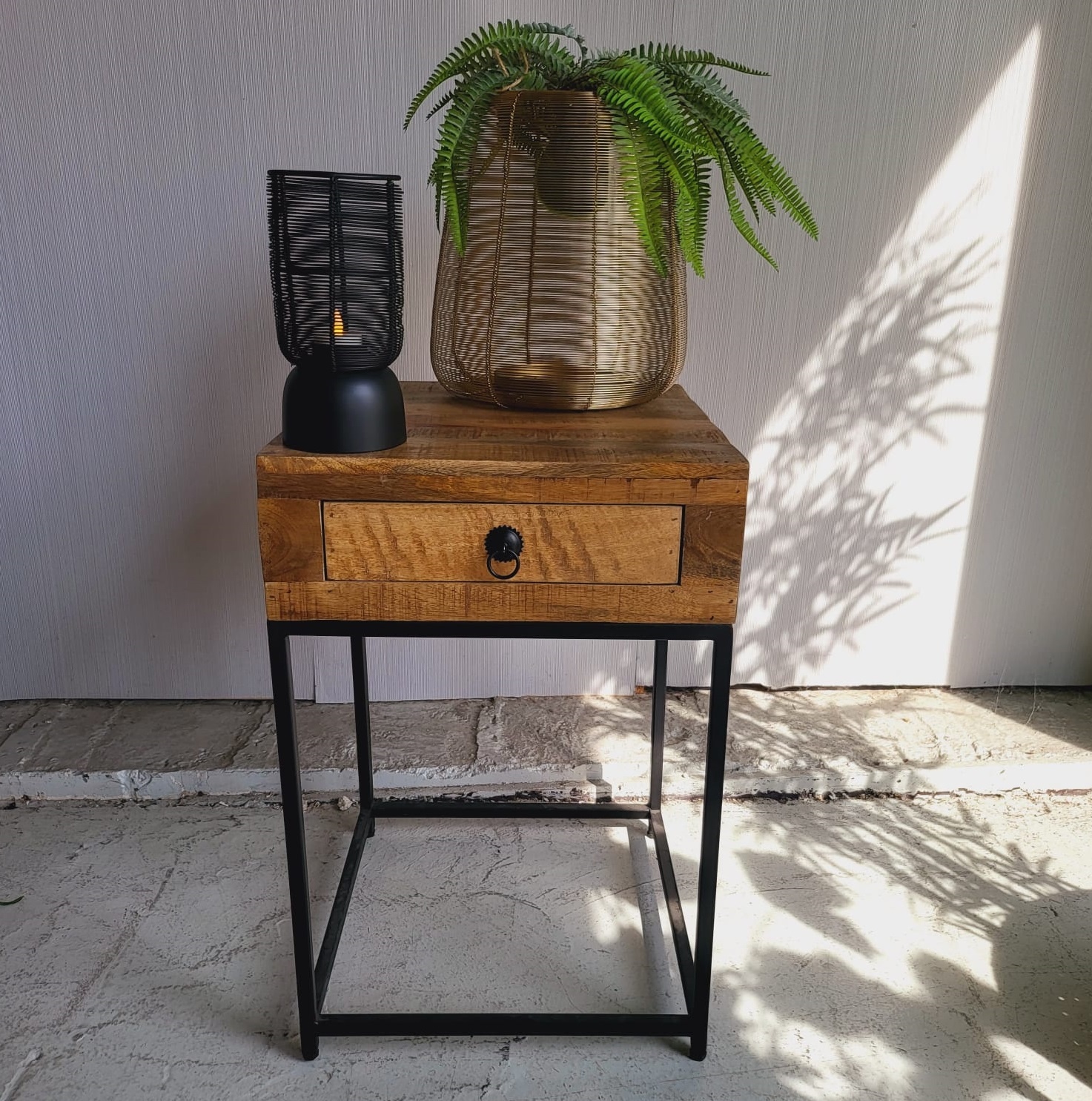 Nachtkastje Set Van 2 40x50,5x30 Cm Eiken Bijzettafel Met Rotan Front Massief Houten Poten Ml Design