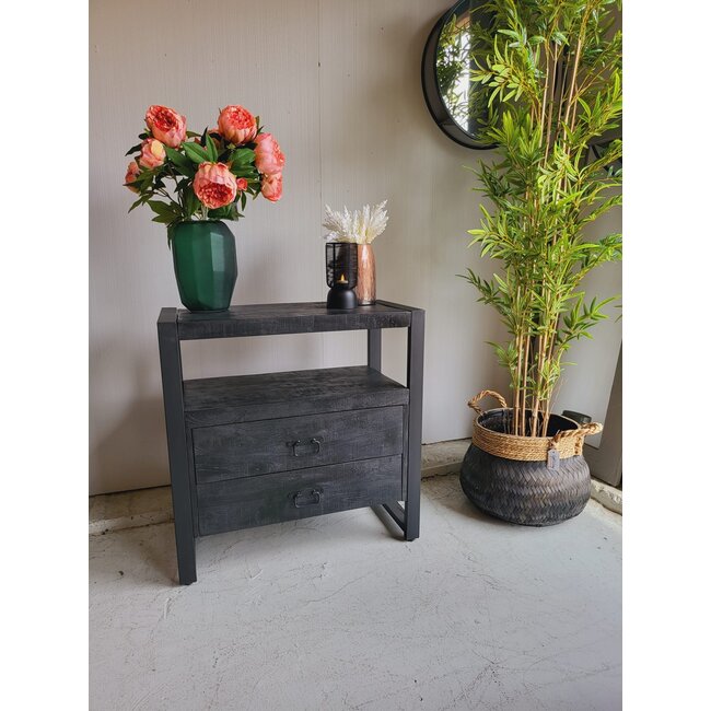 Benoa Ladekast Zwart Mango industrieel met open vak