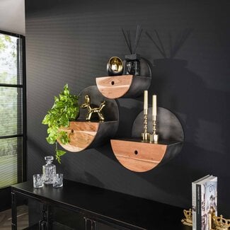 WoonStijl Set van 3 ronde wandschappen half moon met lade