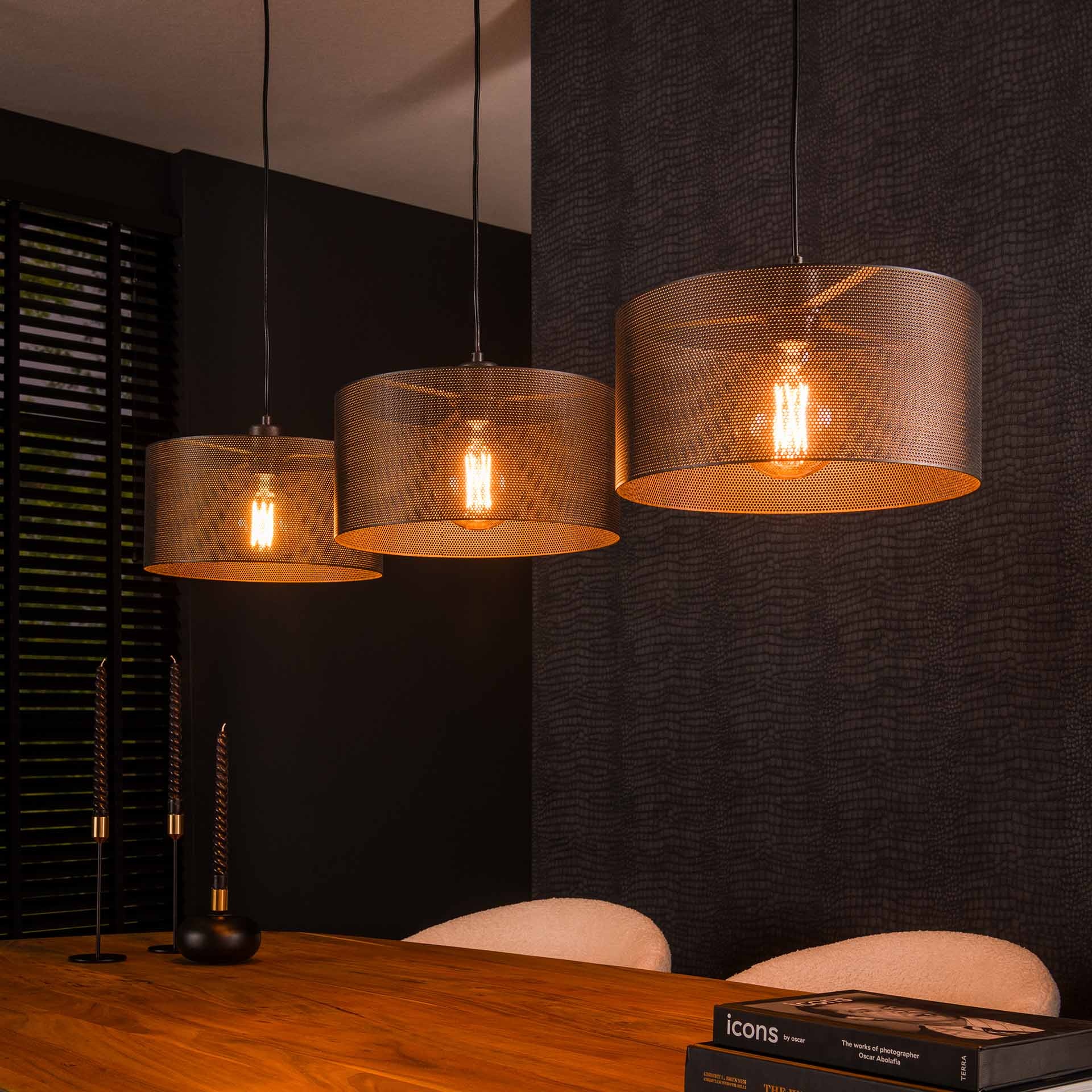 LEDSone Hanglamp van zwart metaal, verstelbaar 3-kops plafondarmatuur 30x38cm, E27 hanglamp voor eetkamer, keuken, bar, restaurant, slaapkamer. (cone white