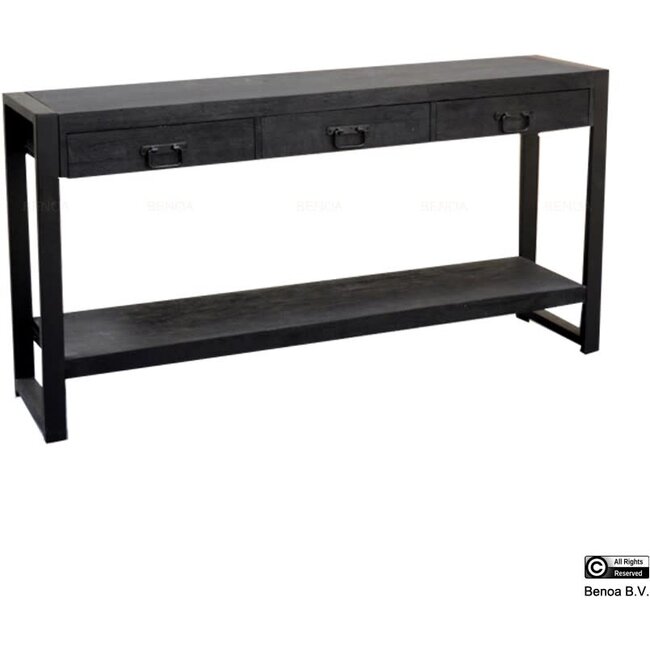 Benoa Sidetable zwart mango met 3 lades en onderblad 150 cm