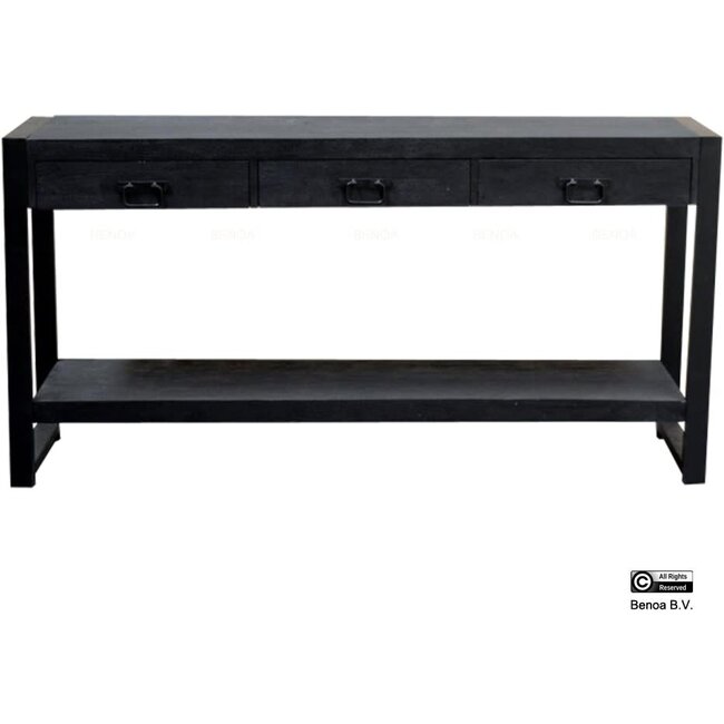 Benoa Sidetable zwart mango met 3 lades en onderblad 150 cm