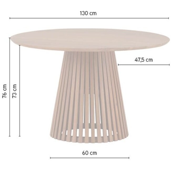 MySons Eetkamertafel Burundi Acacia naturel Ø 130 cm - showroommodel