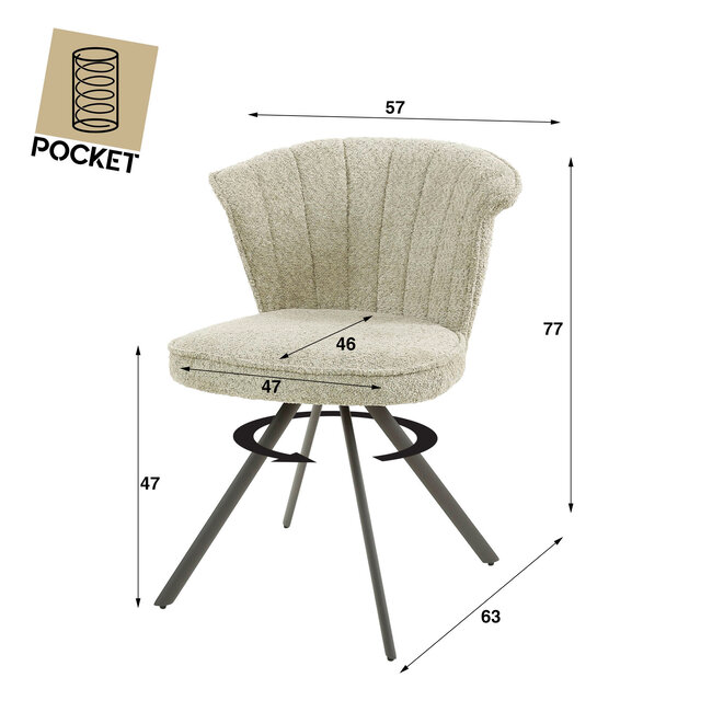 WoonStijl Eettafelstoel halfronde rug spring boucle taupe - Set van 2 stoelen