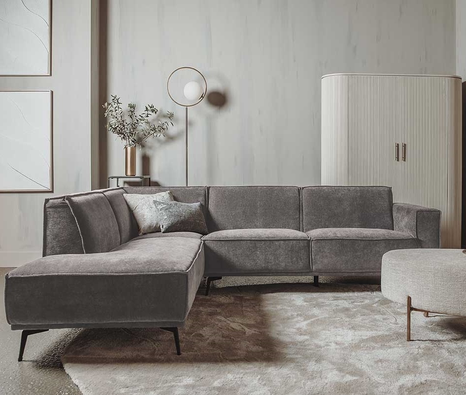 Bank Leeds 2,5 zits + chaise longue Links City 453 Mosgroen / grijs