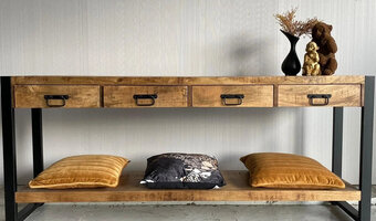 levandeo Staande tekst Home H17cm metaal zwart hout deco mangohout tafeldecoratie woondecoratie