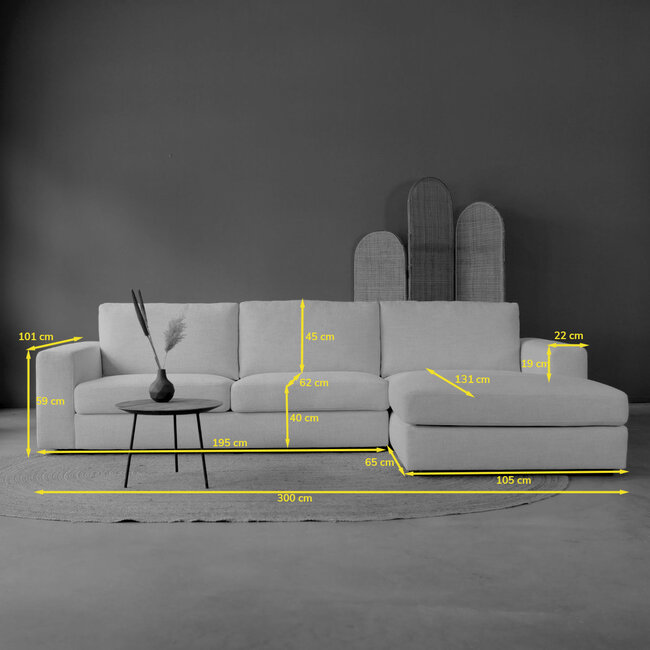 Pepp Hoekbank Uno chaise longue links - Velvet rib cream