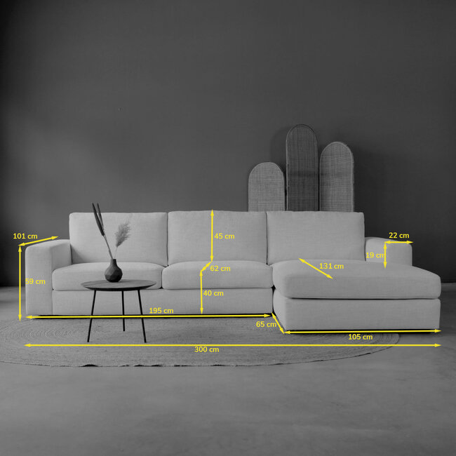 Pepp Hoekbank Uno chaise longue rechts - Velvet rib cream