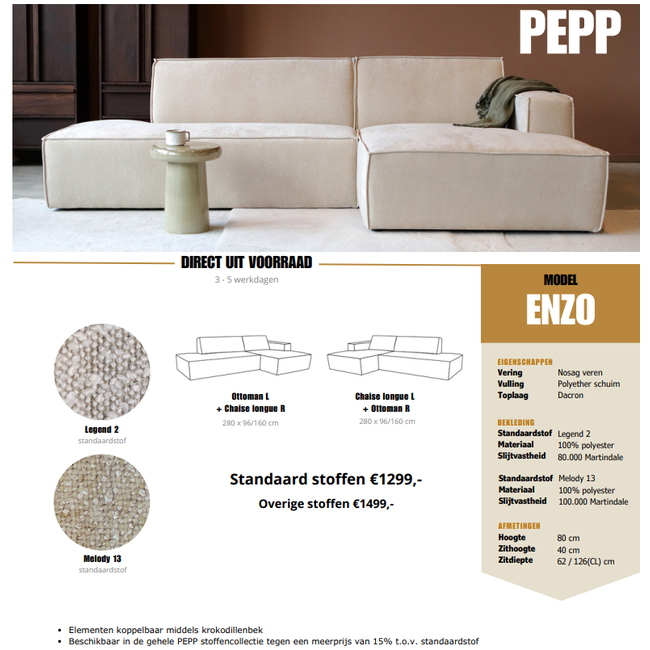 Pepp Hoekbank Enzo Chaise longue links - Melody 13