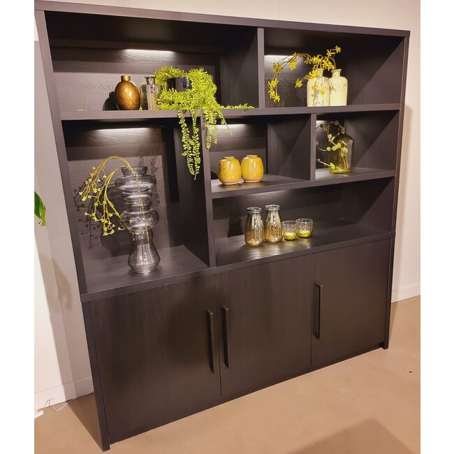 WoonMax Wandkast Broadway 3 deurs - Noir inclusief verlichting