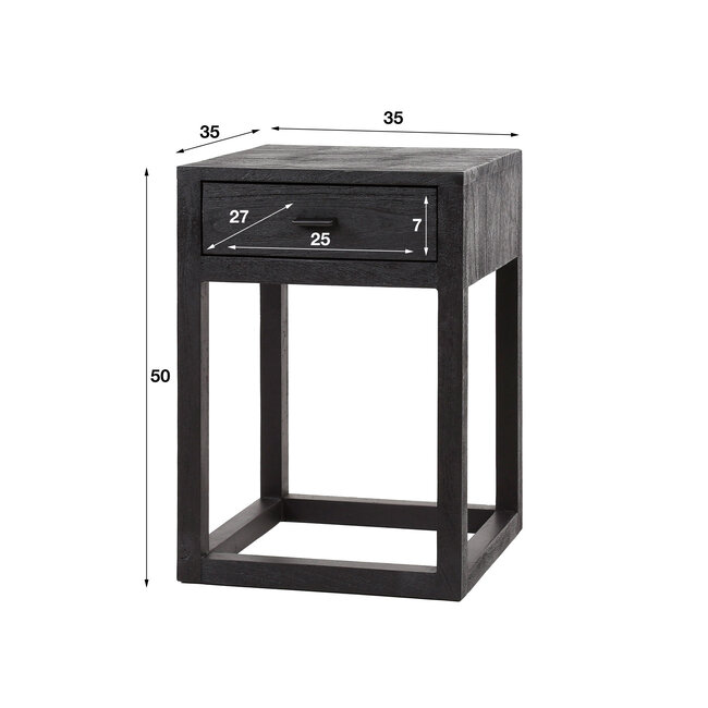 WoonStijl Nachtkastje Square zwart acacia met 1 lade