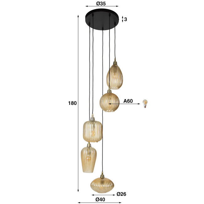 WoonStijl Hanglamp 5L V-shape pattern getrapt