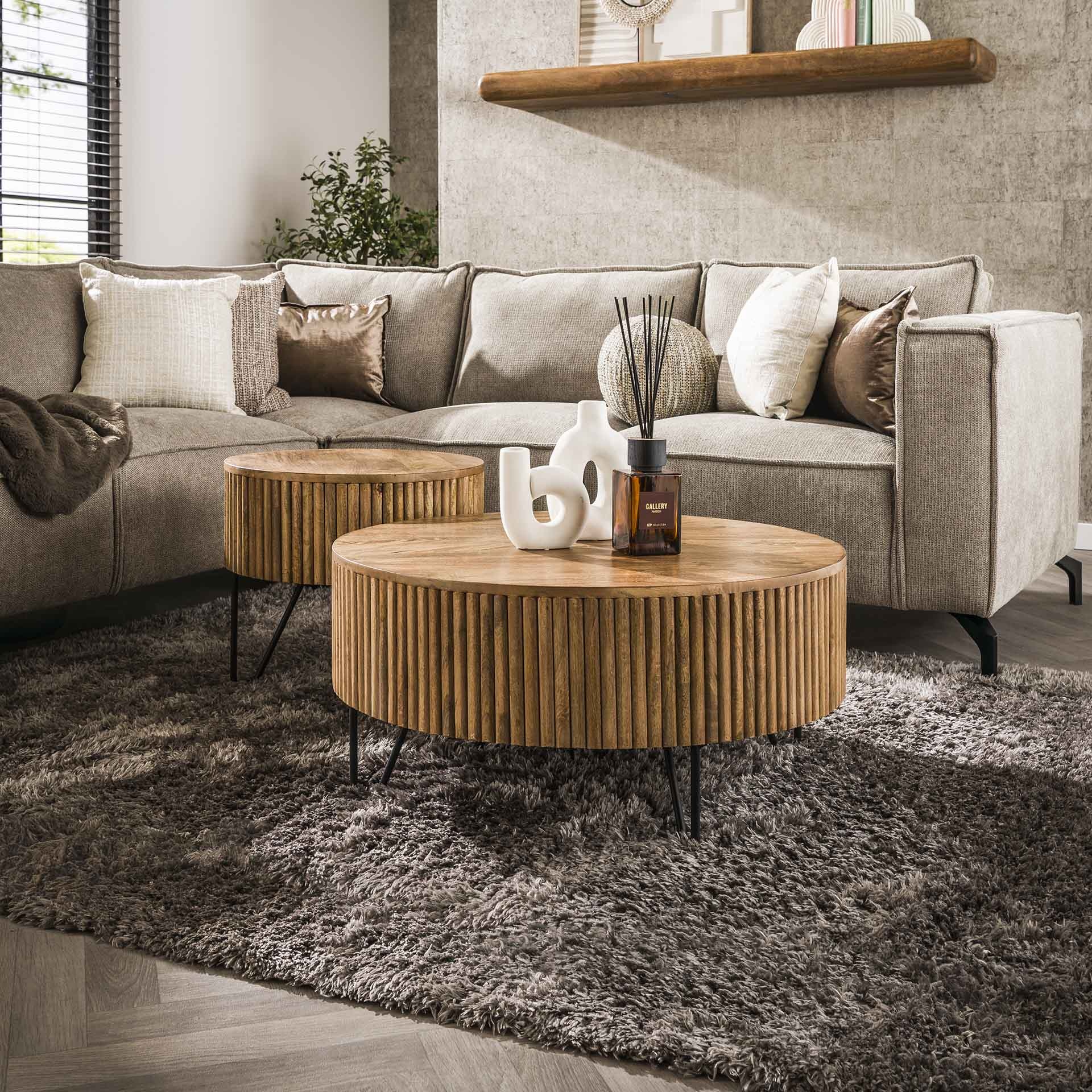 Salontafel set/2 wave rond - Gratis thuisbezorgd - Houten Meubel Outlet
