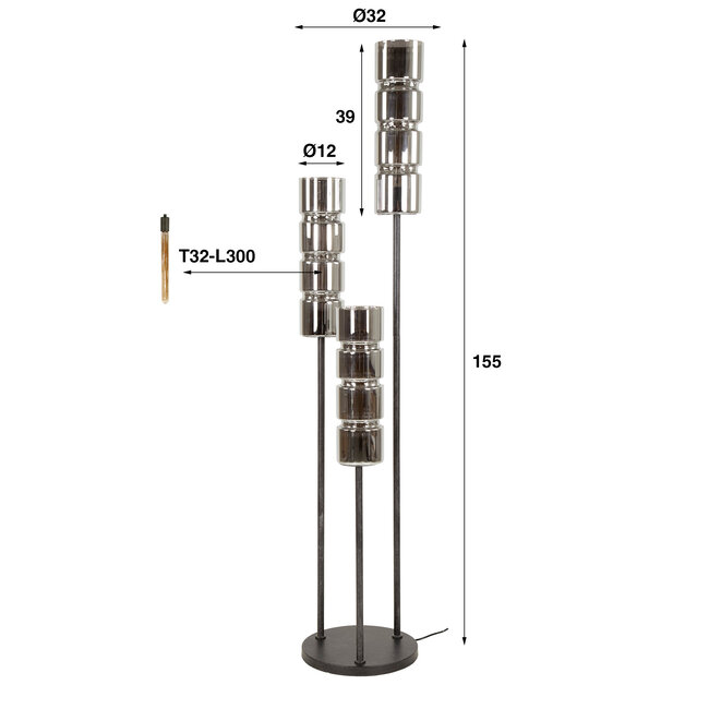 WoonStijl Vloerlamp 3L getrapt cylinder glas