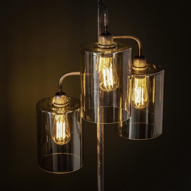 WoonStijl Vloerlamp 3L harbor amber glas / Oud zilver