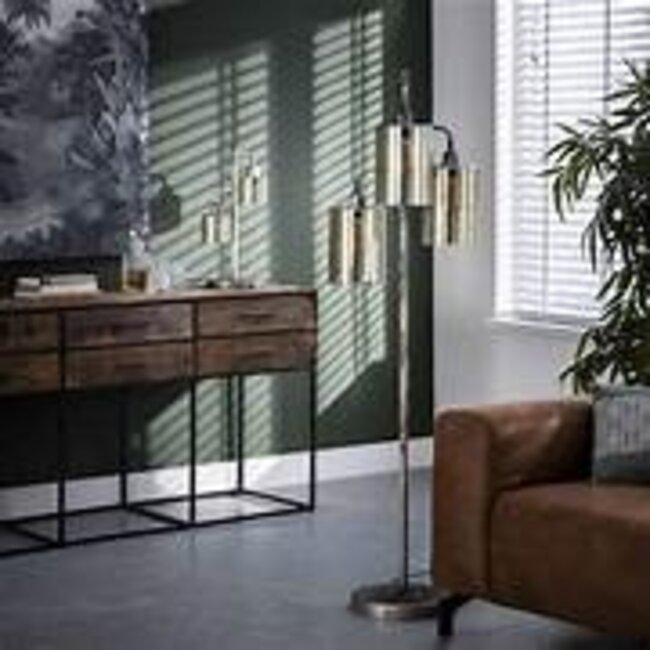 WoonStijl Vloerlamp 3L harbor amber glas / Oud zilver