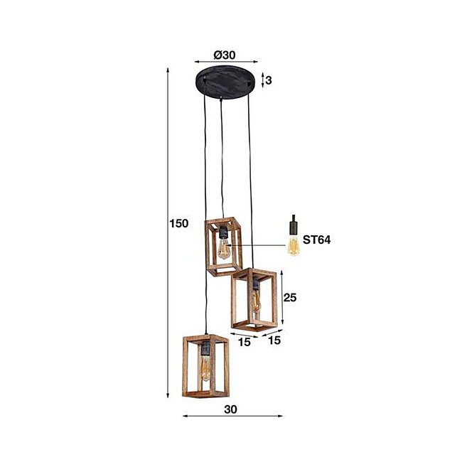 WoonStijl Hanglamp 3x Mango Frame Getrapt