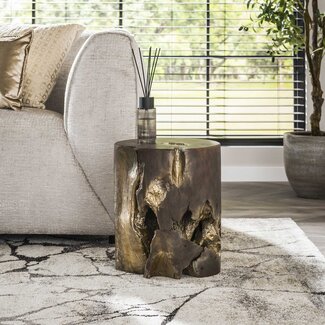 WoonStijl Bijzettafel rond grijs en goud