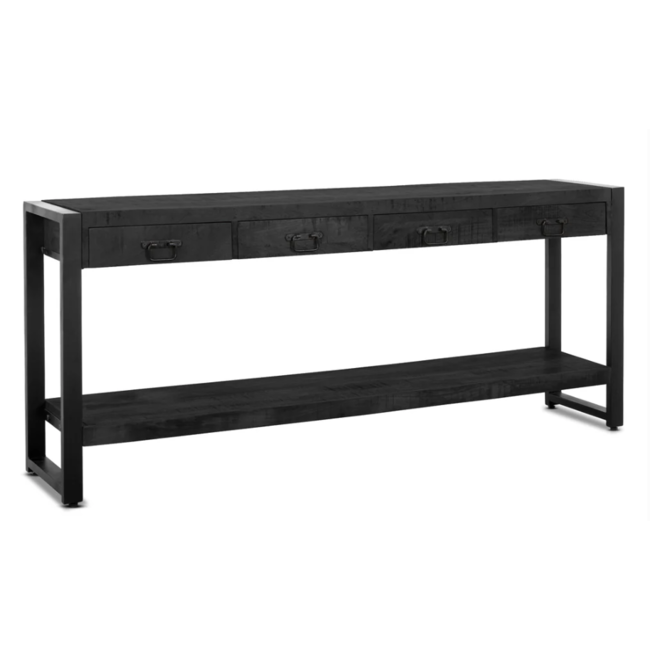 Benoa Sidetable mango met 4 lades en onderblad 180 cm zwart