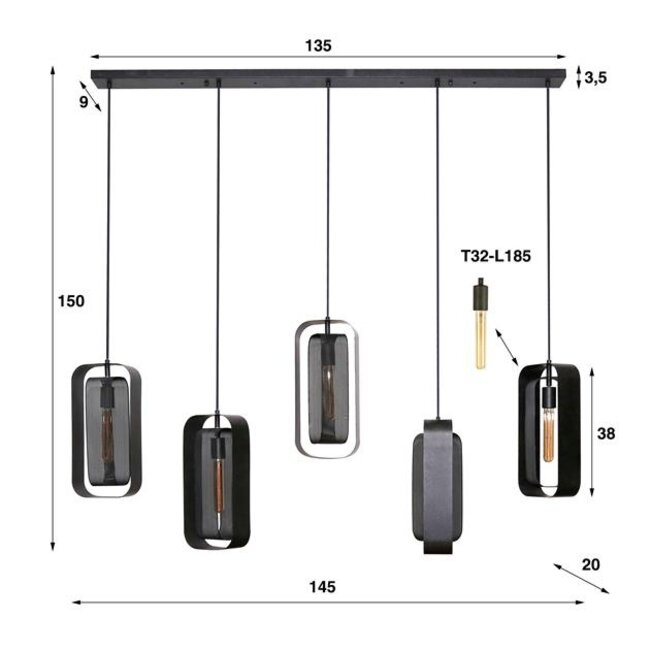 WoonStijl Hanglamp 5L mesh rotate