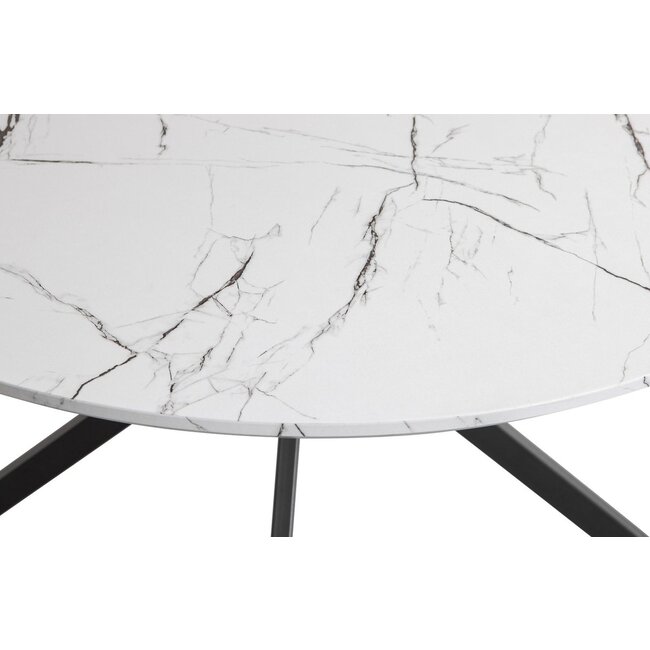 Woood Bruno Eettafel Rond Mdf Wit/zwart Marmeren Look Blad Ø120cm