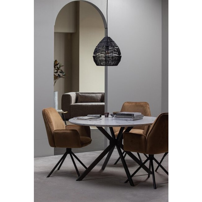 Woood Bruno Eettafel Rond Mdf Wit/zwart Marmeren Look Blad Ø120cm