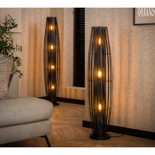 WoonStijl Vloerlamp 120 3L cylinder mesh / Charcoal