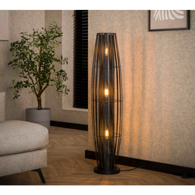WoonStijl Vloerlamp 120 3L cylinder mesh / Charcoal
