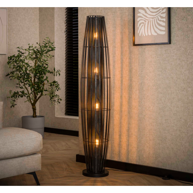 WoonStijl Vloerlamp 150 4L cylinder mesh / Charcoal