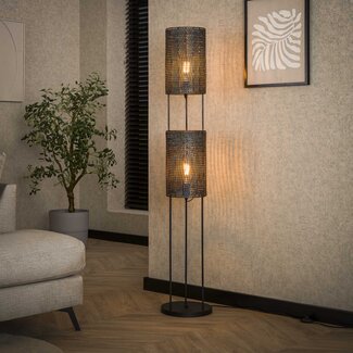 WoonStijl Vloerlamp 2L armor tube / Zwart bruin