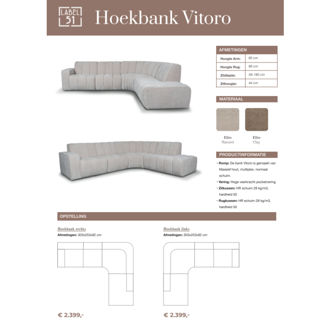 Label51 Hoekbank Vitoro Links | Clay Elite