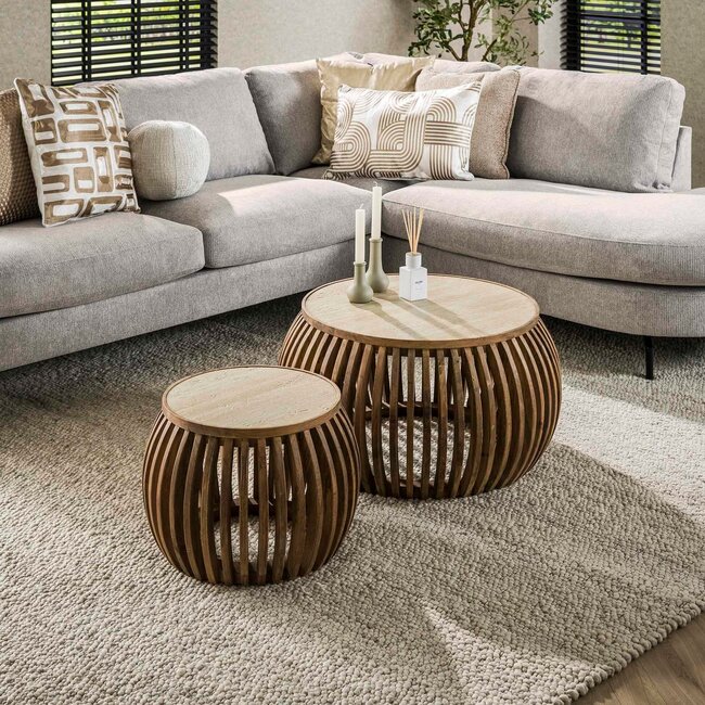 WoonStijl Salontafel set van 2 curve Nuovo travertin