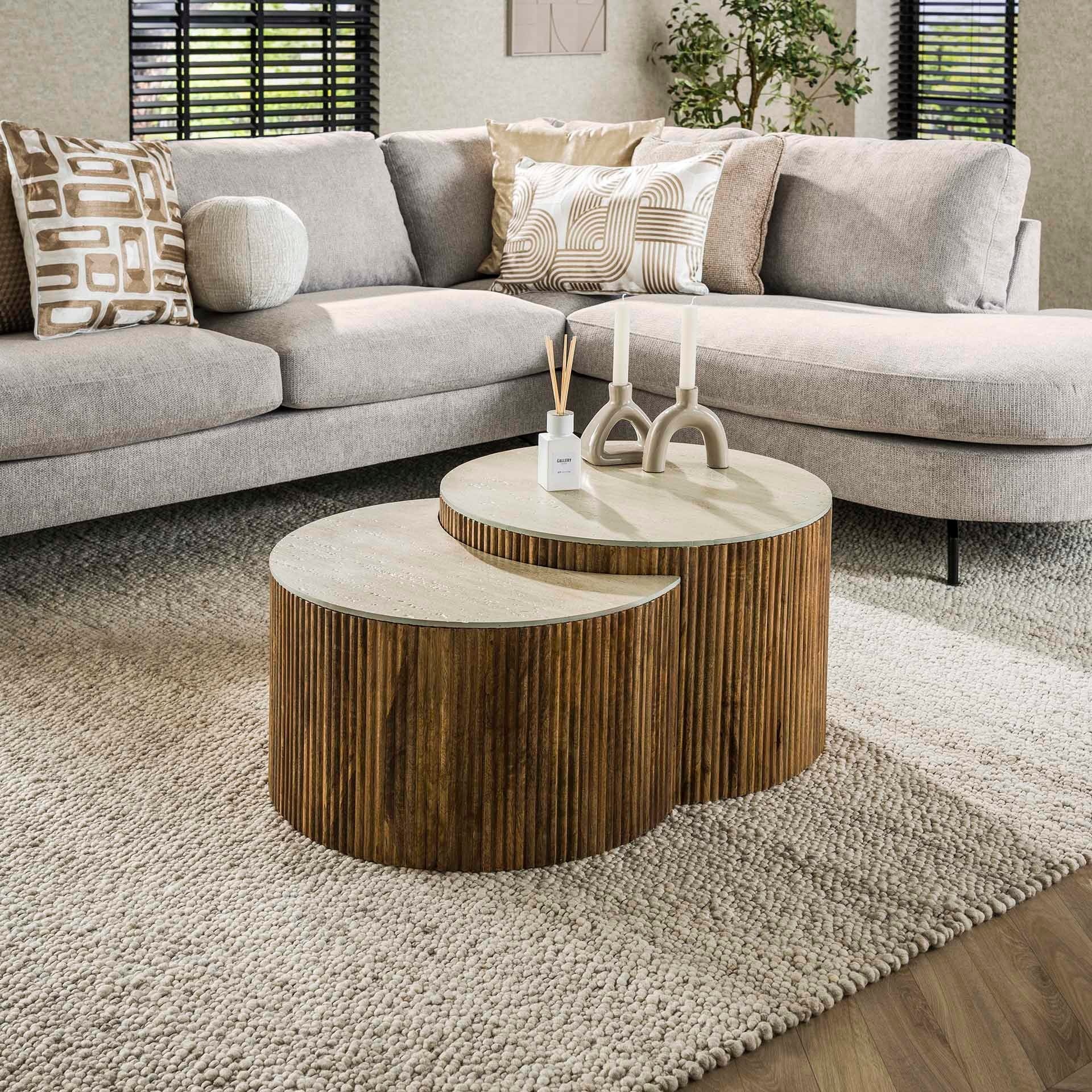 Salontafel set van 2 Maze | 75 cm | zandgegoten | zwart nikkel Salontafel set van 2 Maze | 75 cm | zandgegoten | zwart nikkel