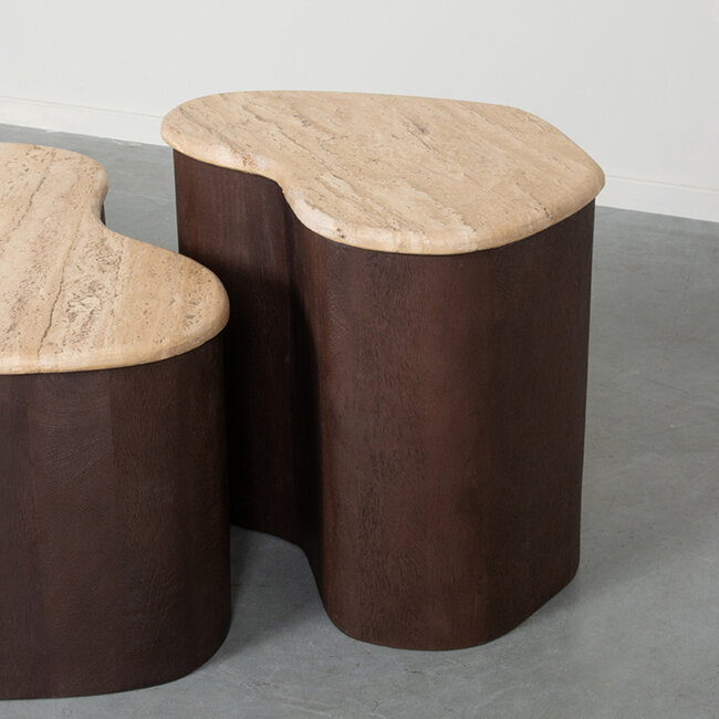 Label51 LABEL51 Bijzettafel Davi - Espresso - Travertin - 40 cm