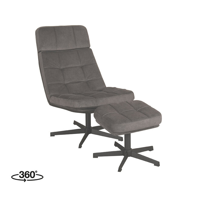 Label51 LABEL51 Fauteuil Alvar - Antraciet - Cosmo - Incl. Hocker