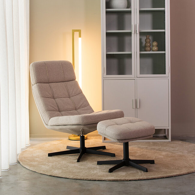 Label51 LABEL51 Fauteuil Alvar - Naturel - Boucle - Incl. Hocker