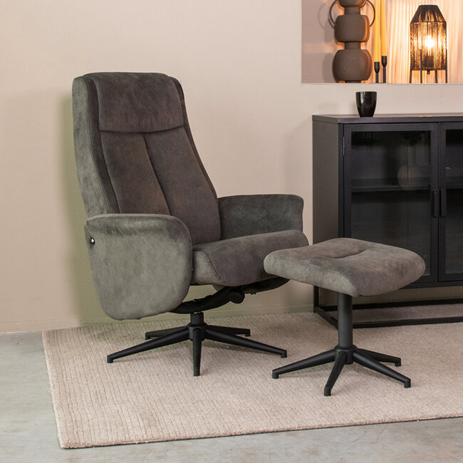 Label51 LABEL51 Fauteuil Bergen - Antraciet - Cosmo - Incl. Hocker
