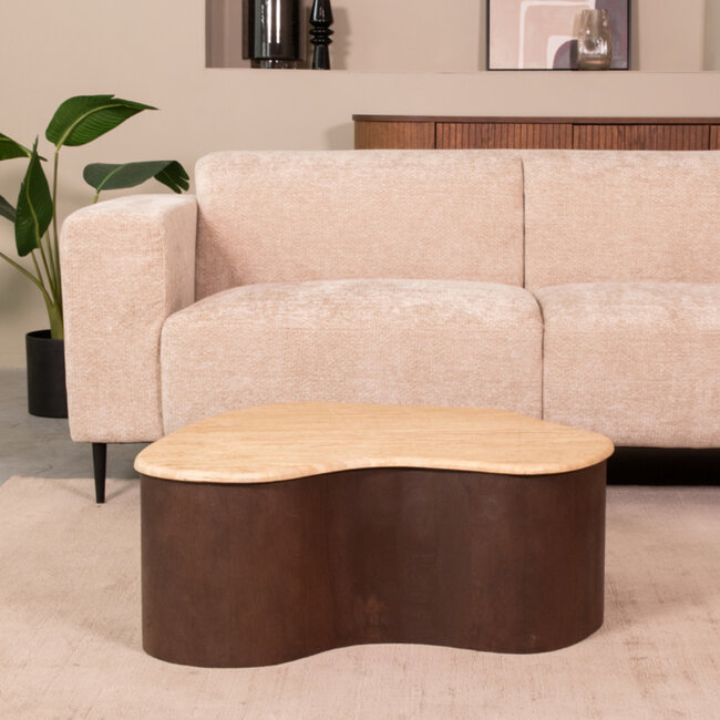 Label51 LABEL51 Salontafel Davi - Espresso - Travertin - 80 cm