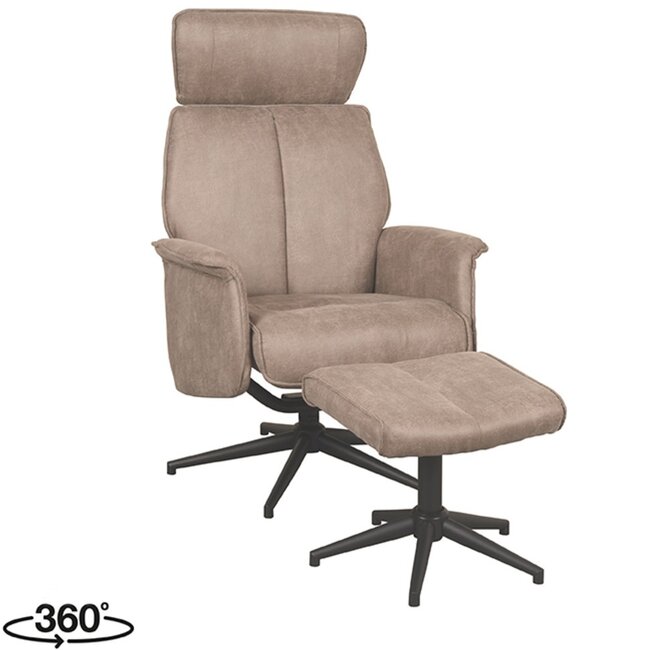 Label51 LABEL51 Fauteuil Verdal - Taupe - Micro Suede - Incl. Hocker