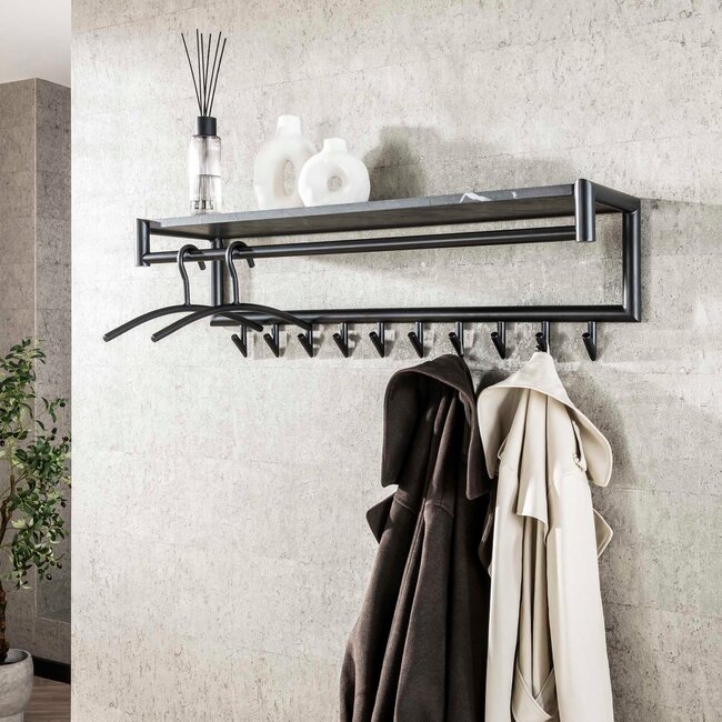 WoonStijl Kapstok 10 haaks roede-hoedenplank