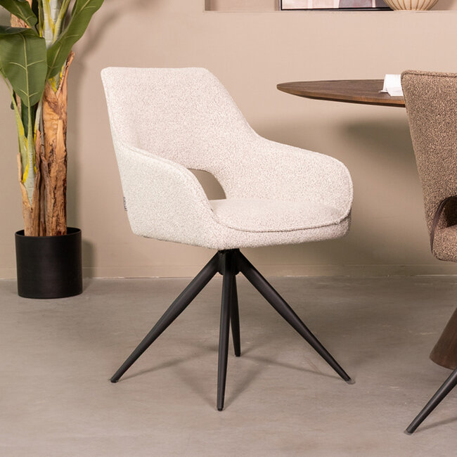 Label51 LABEL51 Eetkamerstoel Finley - Wit - Boucle - Black Frame