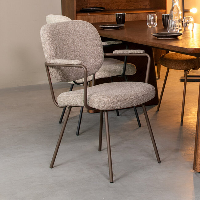 Label51 LABEL51 Eetkamerstoel Lausanne - Truffel grijs - Boucle - Bronze Frame