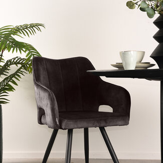 Label51 LABEL51 Eetkamerstoel Noud - Antraciet - Velours - Black Frame