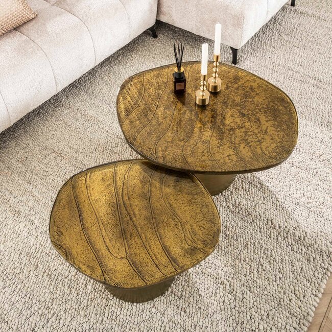 WoonStijl Salontafel set van 2 Eclipse goud antiek finish