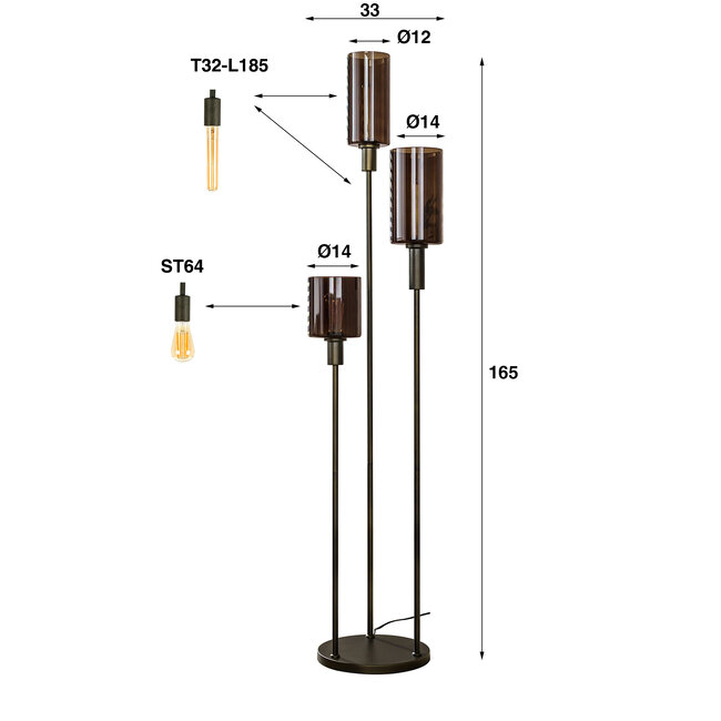 WoonStijl Vloerlamp 3L getrapt Sepiora Sienna Bruin